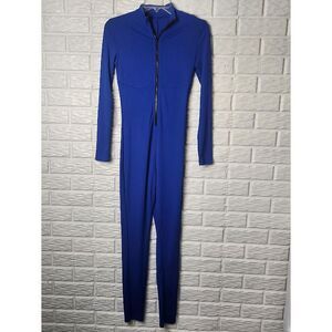 SHEIN Women's size Small jumpsuit Stretch Bodycon Zip Blue long sleeved